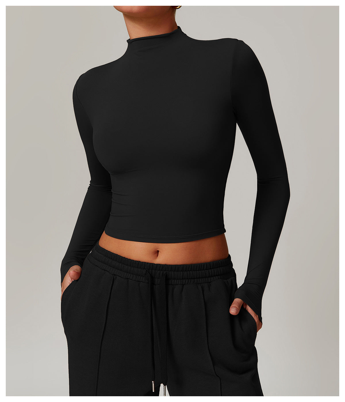 MuscleMuse Elevate Classic Long Sleeve Crop Top Dames Turtleneck Sporttop Gym en Athleisure