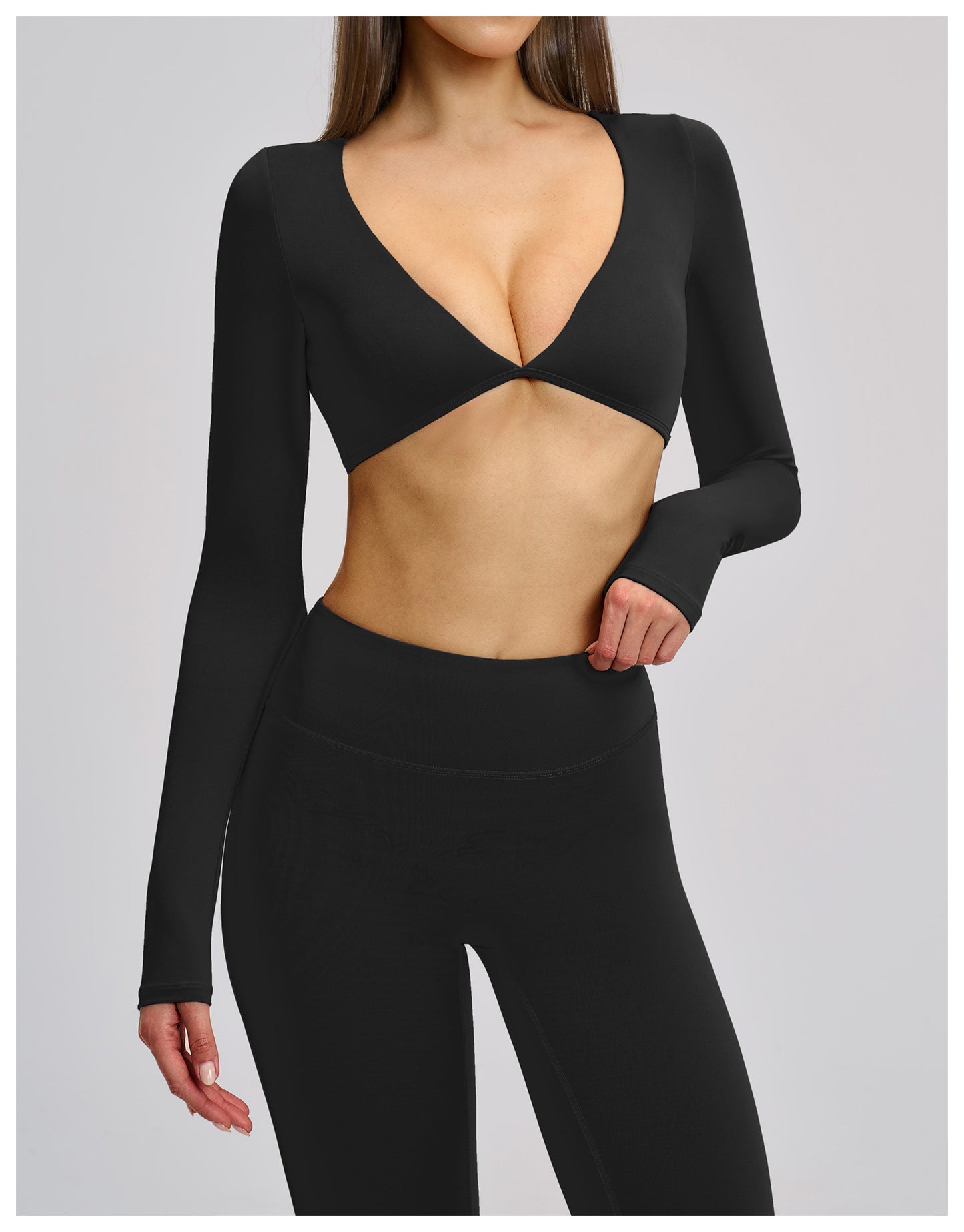Elite Flex Cropped Long Sleeve Top Dames V-Cutout Sporttop Krachttraining en Gym