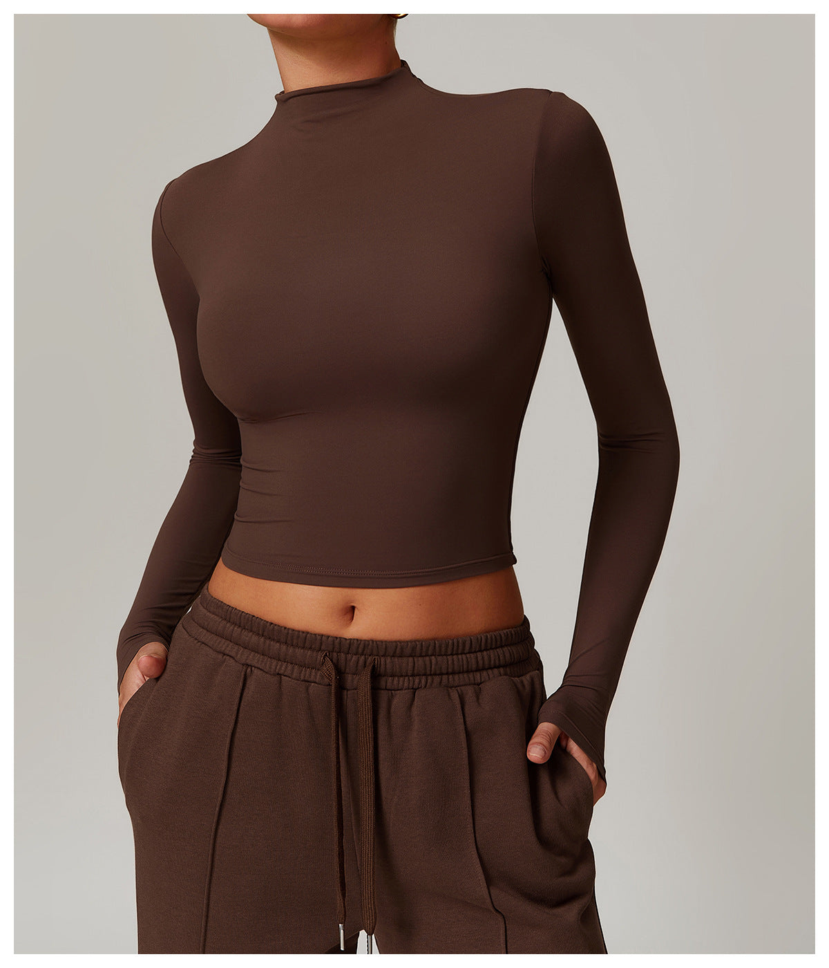 MuscleMuse Elevate Classic Long Sleeve Crop Top Dames Turtleneck Sporttop Gym en Athleisure
