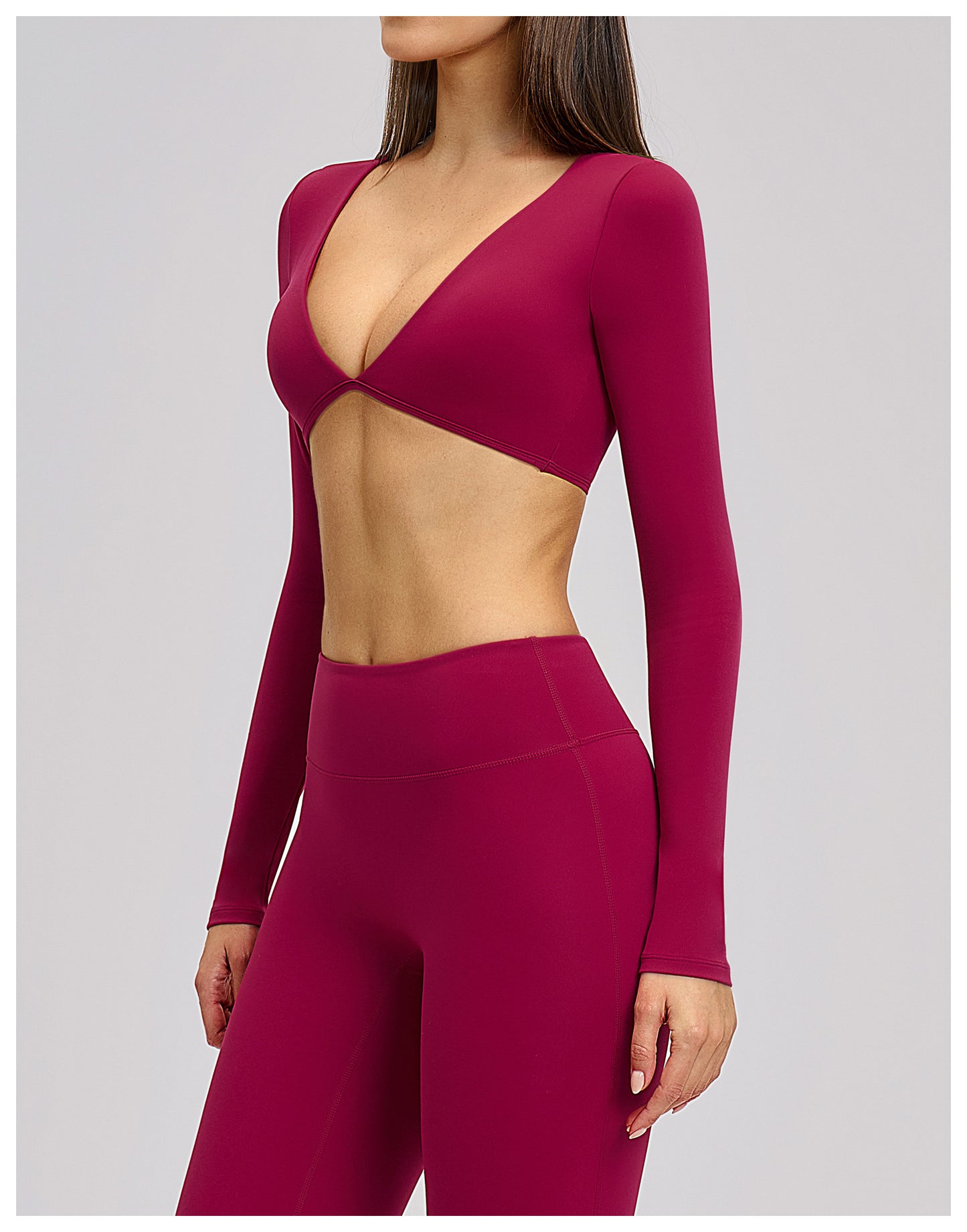 Elite Flex Cropped Long Sleeve Top Dames V-Cutout Sporttop Krachttraining en Gym