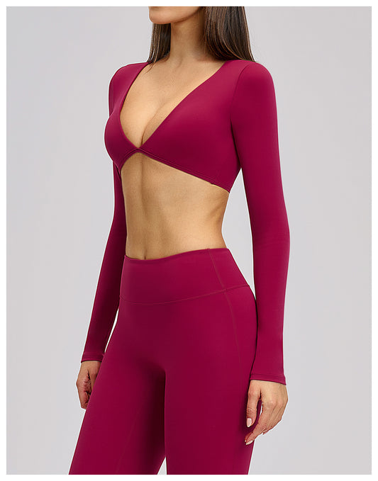 Elite Flex Cropped Long Sleeve Top Dames V-Cutout Sporttop Krachttraining en Gym