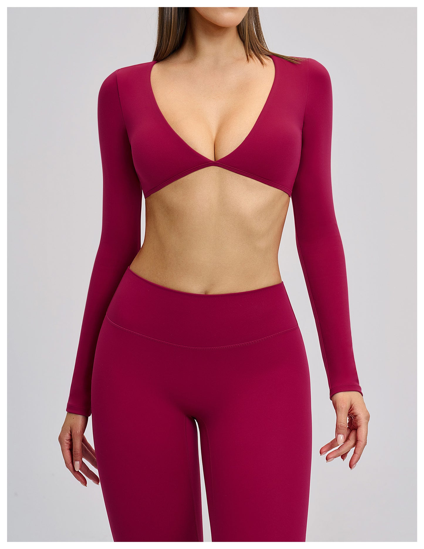 Elite Flex Cropped Long Sleeve Top Dames V-Cutout Sporttop Krachttraining en Gym