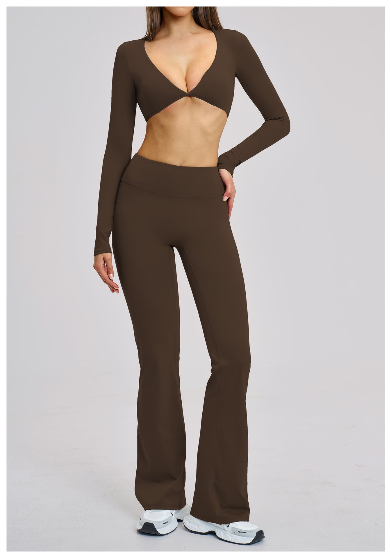 Elite Flex Cropped Long Sleeve Top Dames V-Cutout Sporttop Krachttraining en Gym