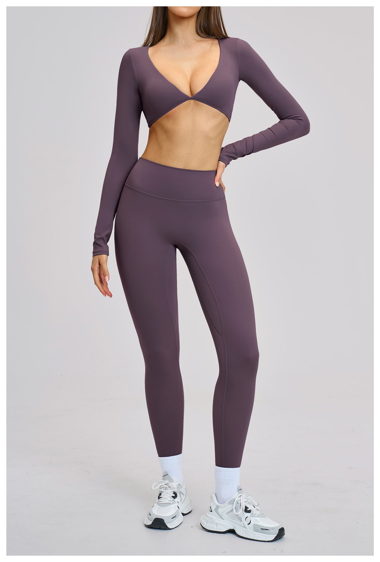 Elite Flex Cropped Long Sleeve Top Dames V-Cutout Sporttop Krachttraining en Gym
