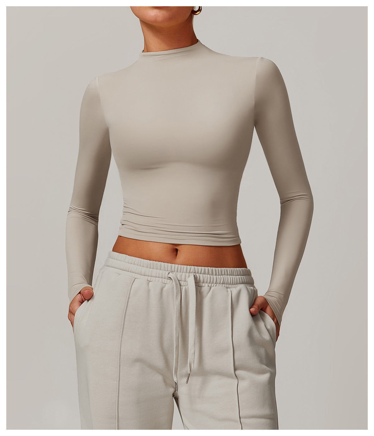 MuscleMuse Elevate Classic Long Sleeve Crop Top Dames Turtleneck Sporttop Gym en Athleisure
