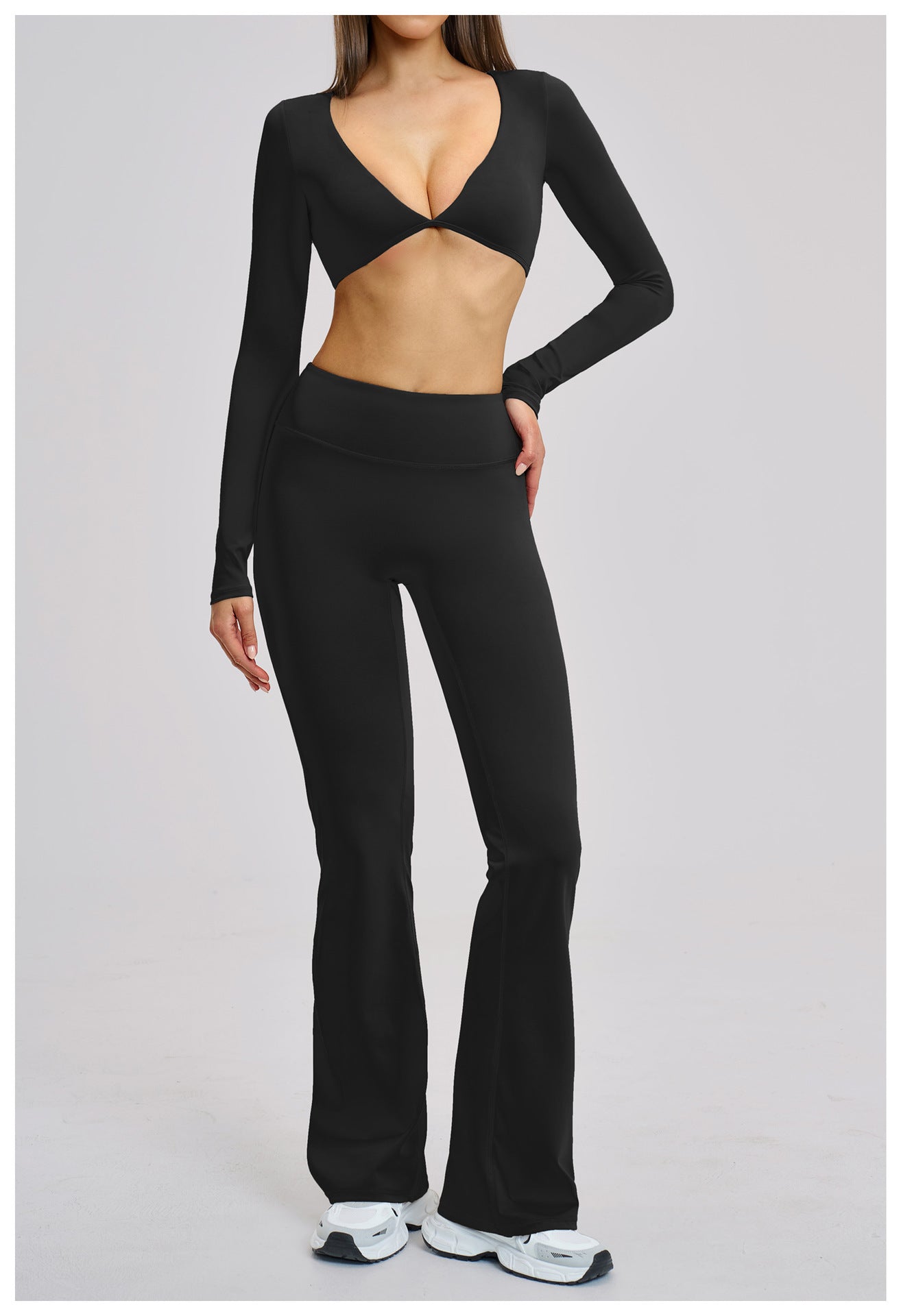 Elite Flex Cropped Long Sleeve Top Dames V-Cutout Sporttop Krachttraining en Gym