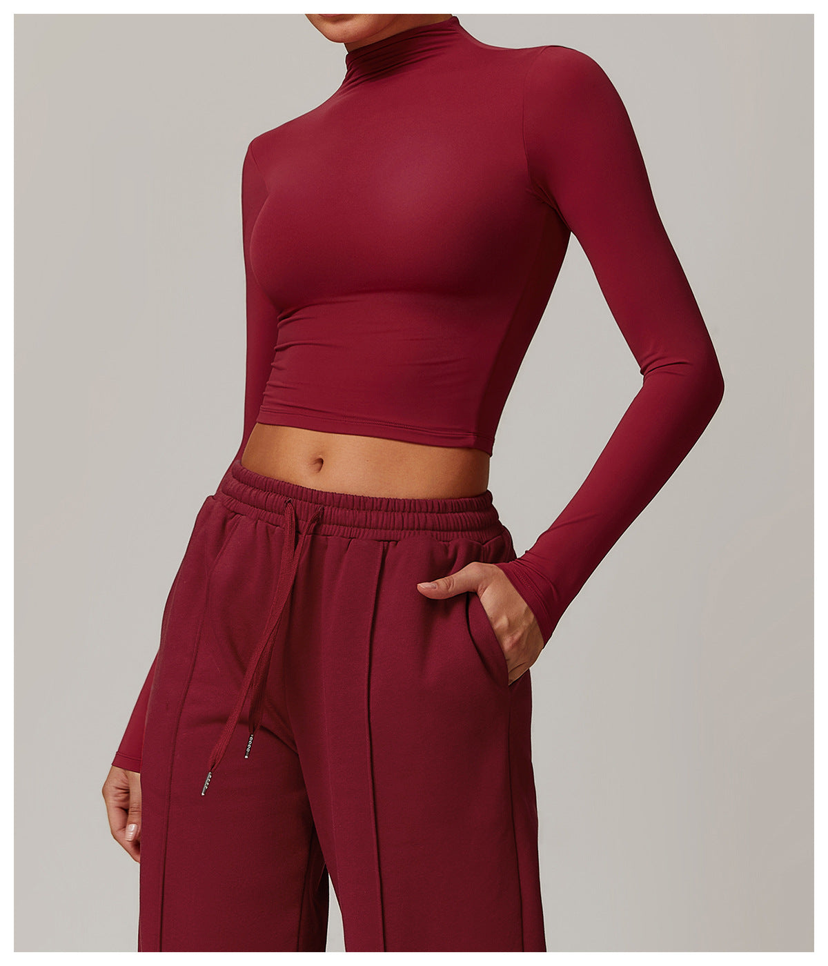 MuscleMuse Elevate Classic Long Sleeve Crop Top Dames Turtleneck Sporttop Gym en Athleisure
