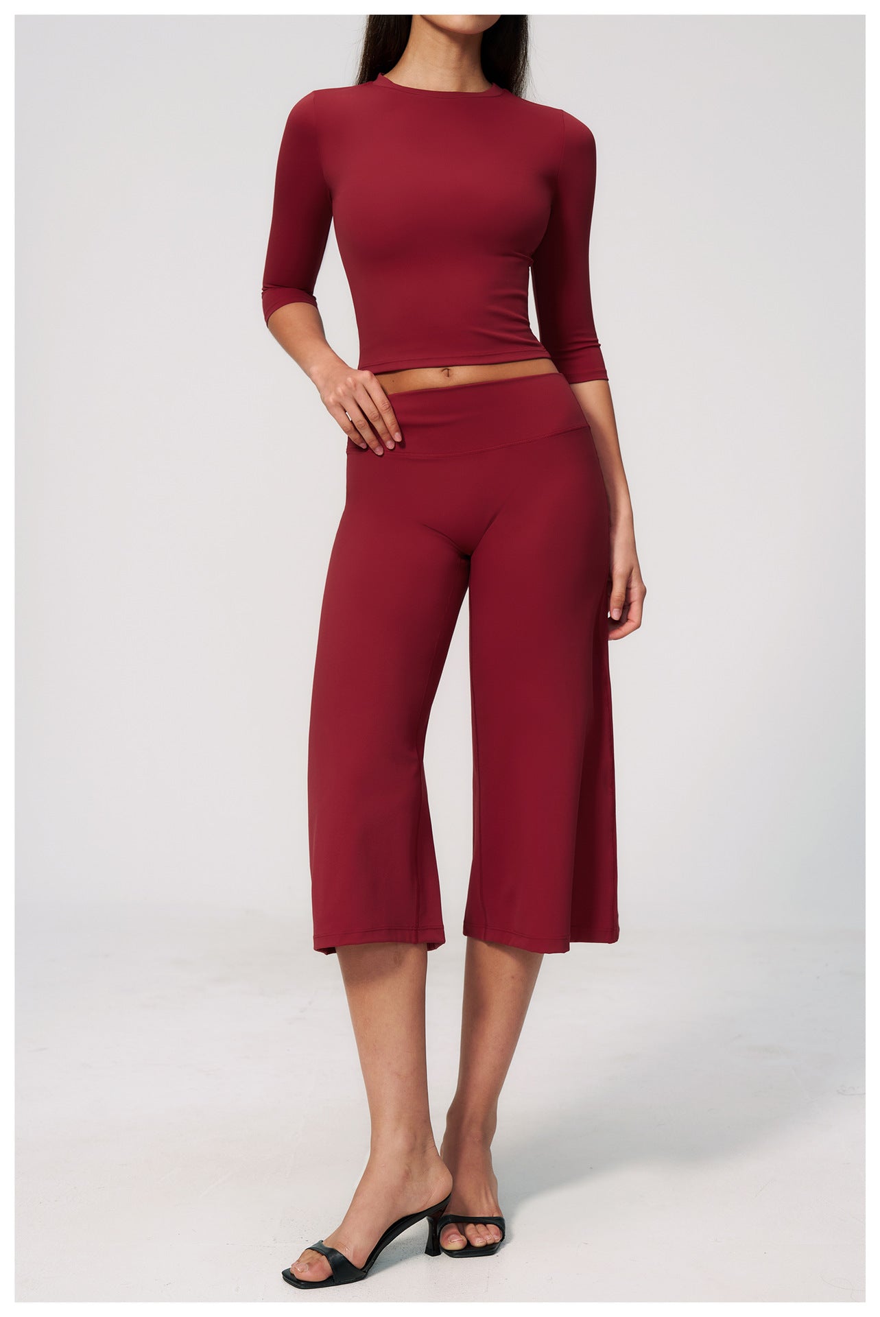 Elite Flex Wide Leg Capri Dames 3/4 Sportbroek High Waist Yoga Pilates en Casual