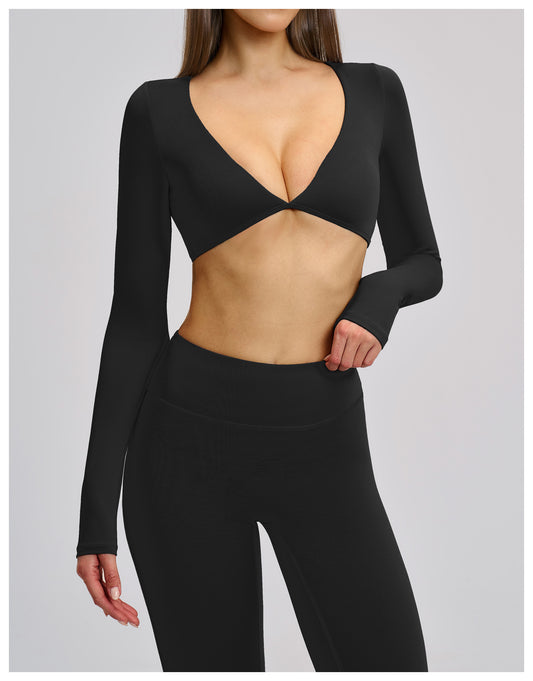 Elite Flex Cropped Long Sleeve Top Dames V-Cutout Sporttop Krachttraining en Gym
